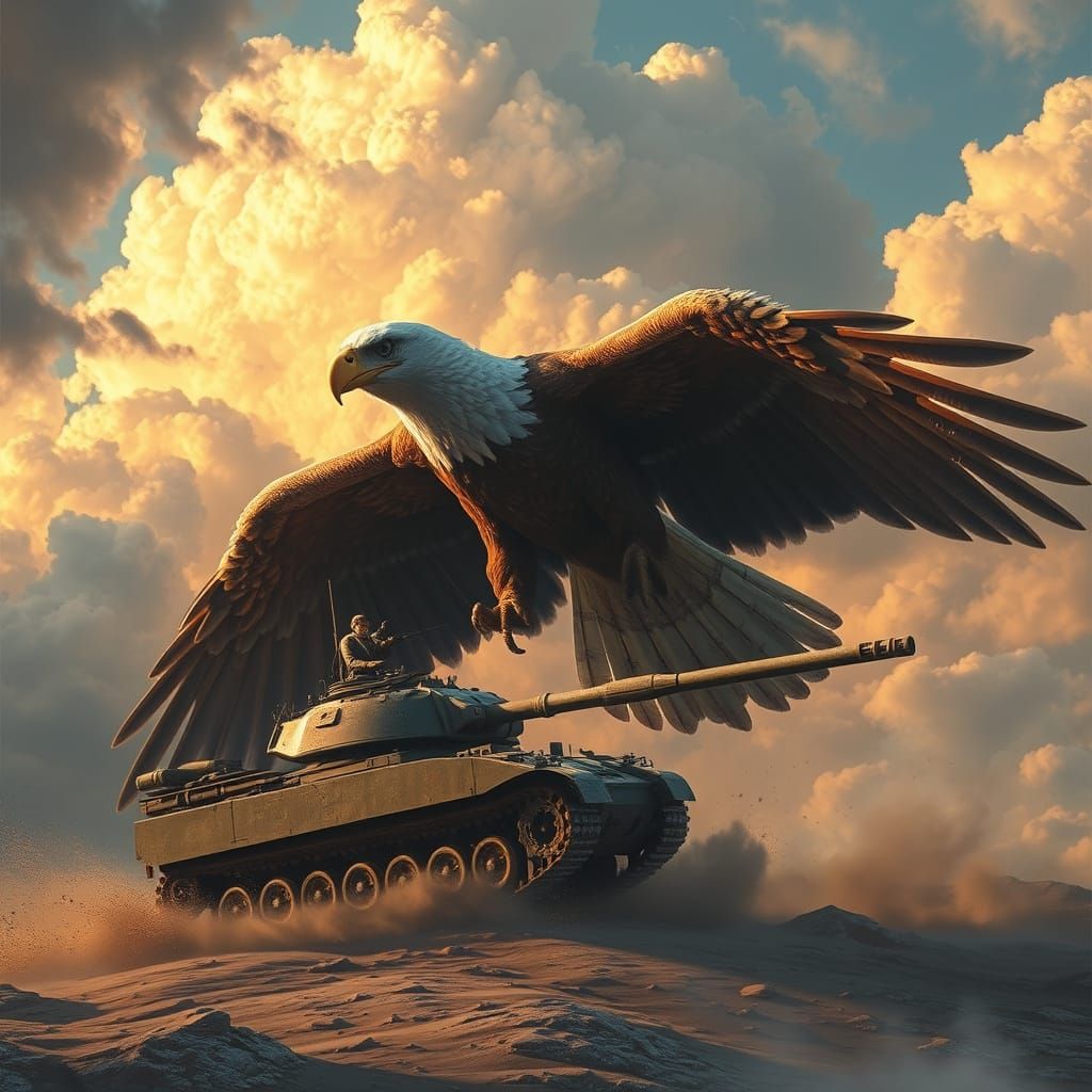 Giant Eagle Disperses Tank in Dramatic Skies