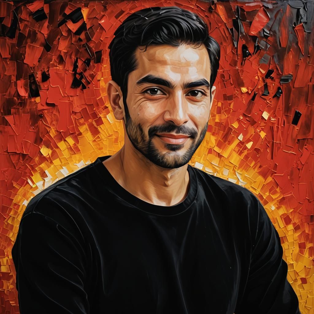 Serene Iranian Man Portrait in Impasto Impressionism