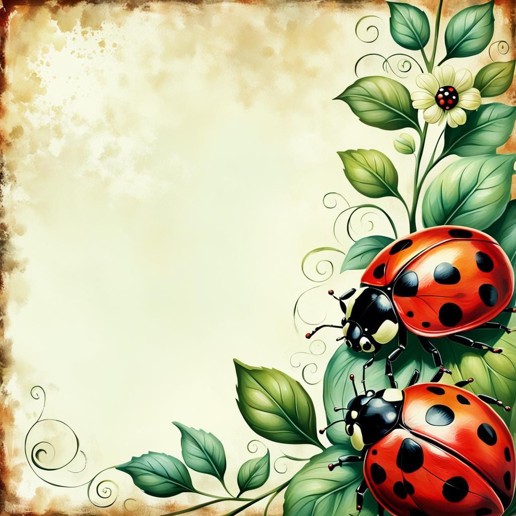 Vintage Ladybug Background in Oil Paint Style