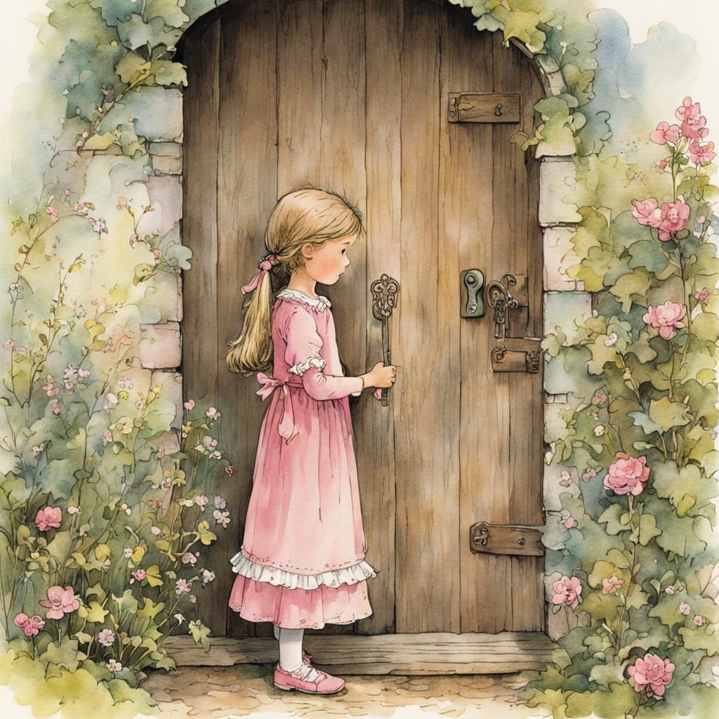 Girl with Key: Watercolor Storybook Illustration