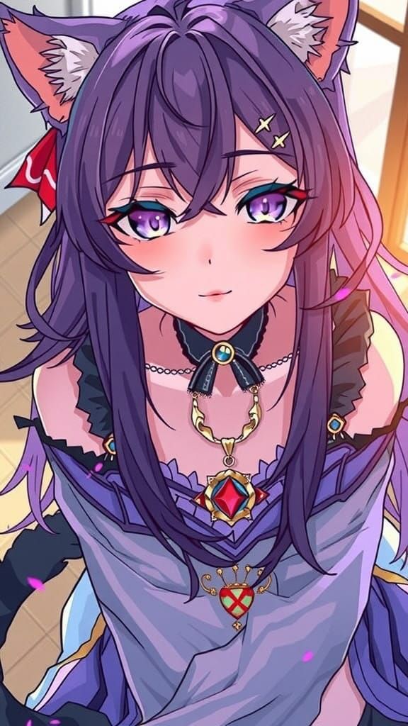 Serene Anime Girl with Purple Eyes and Lavender Hair