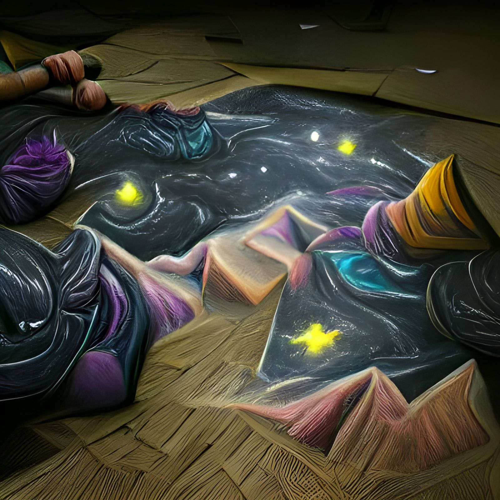 Stars in Darkness: Detailed Chalk Art Concept