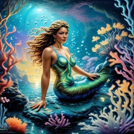 Mermaid and Secret Friend in Underwater Fantasy Art