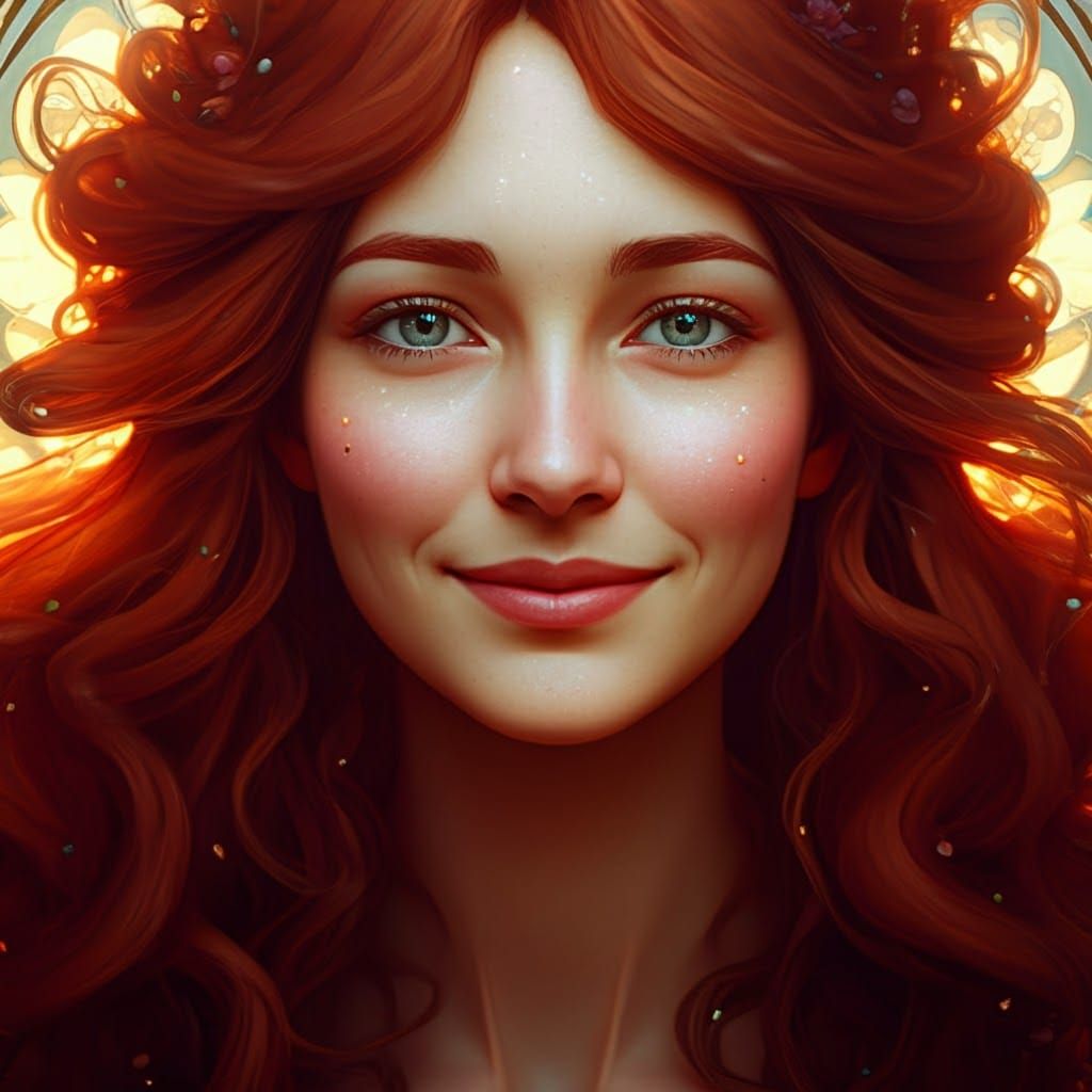 Luminous Woman Portrait with Art Nouveau Flair