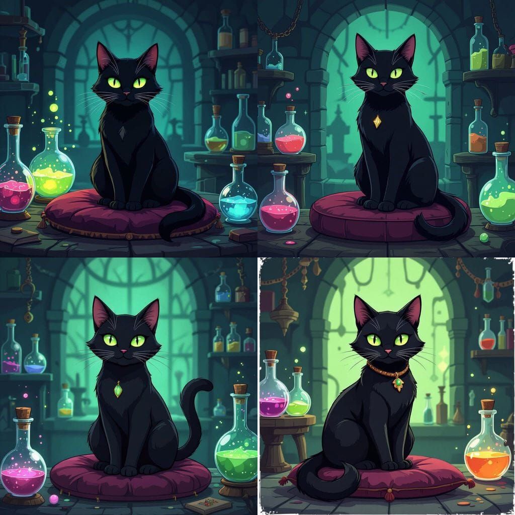 Obsidian Cat in Mysterious Alchemist Lab
