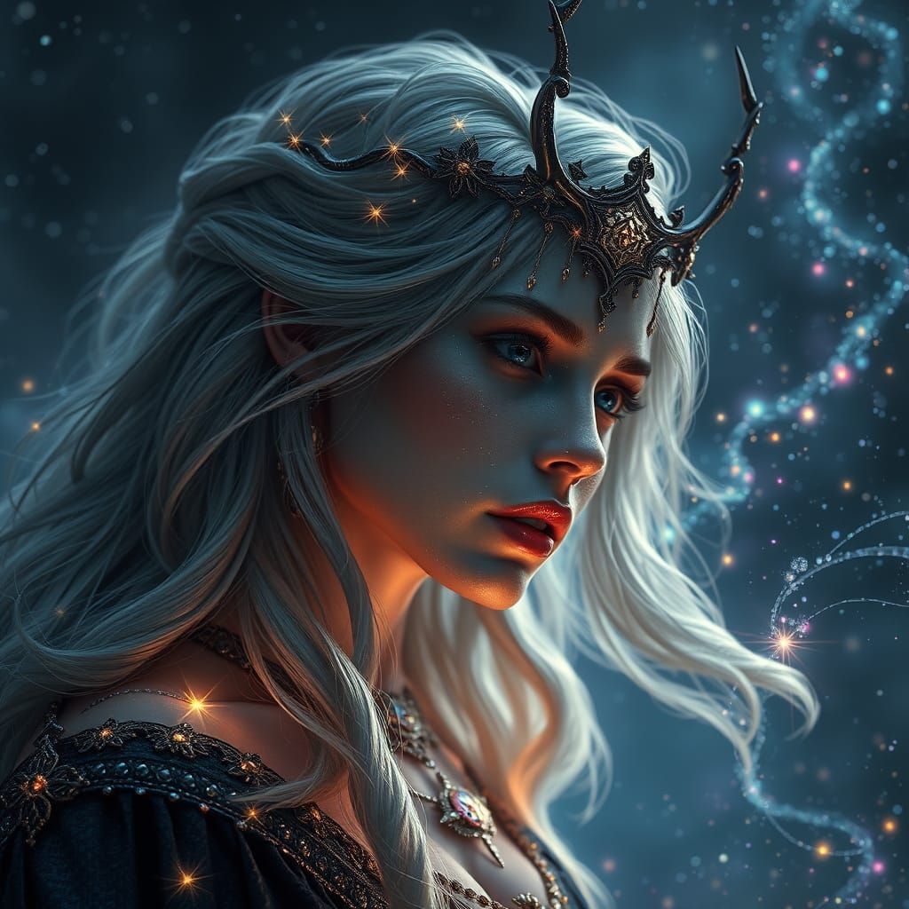 Mystical Star Maiden Under Starry Skies