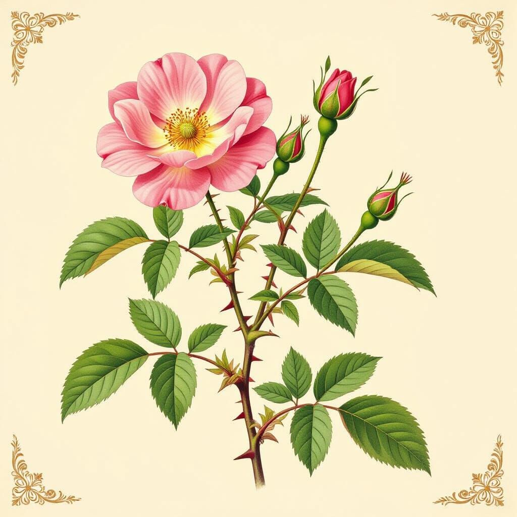 Dog Rose: 19th-Century Botanical Illustration