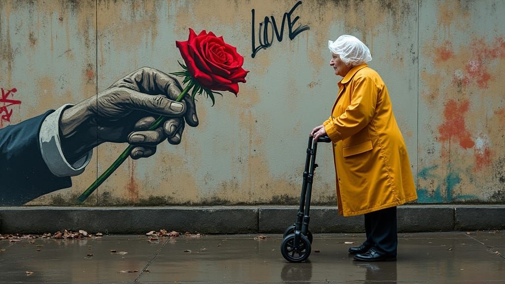 Love in Full Bloom Amidst Urban Graffiti