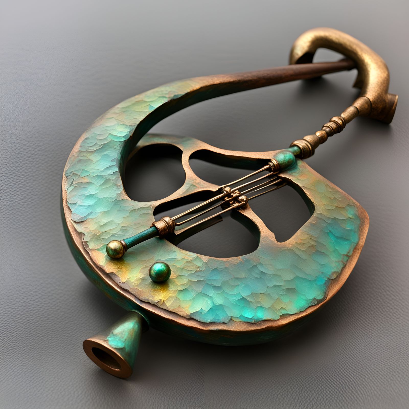 Ornate Trombone Made of Patina Copper and Gold