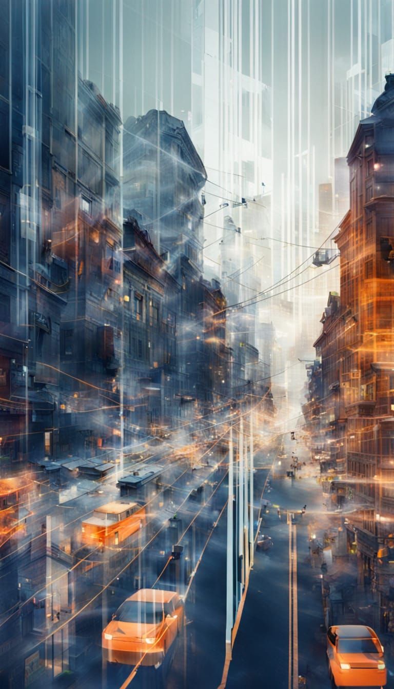 Cityscape, Double Exposure Tape Loop (xtough's Tape Loop 68th 5 word prompt Challenge)