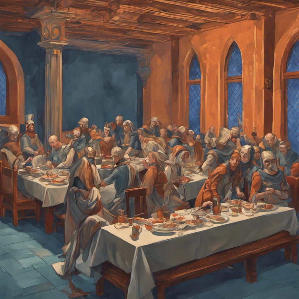 Hyperdetailed Medieval Banquet in Gouache Style
