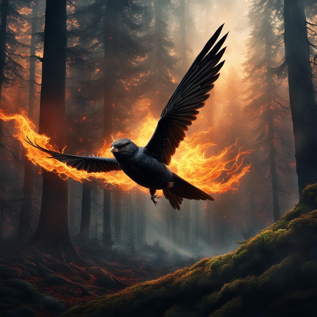 Black Swift Emerges from Forest Fire