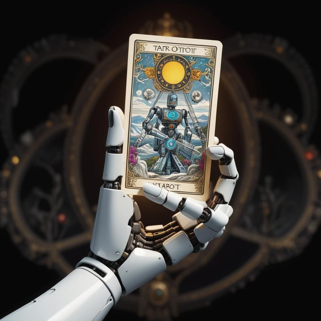 Robot Hand Holding Tarot Card: Digital Matte Painting