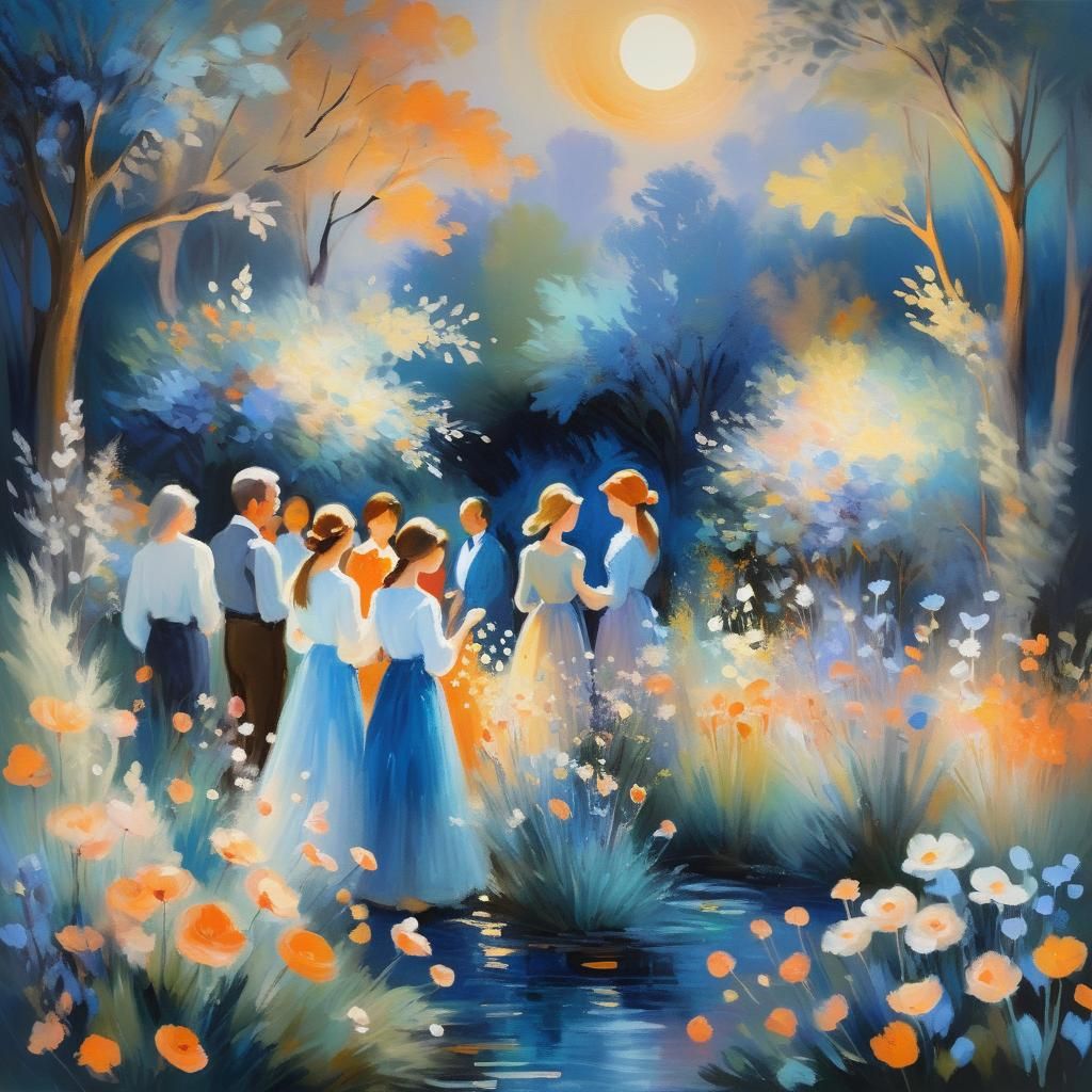 Moonlit Garden in Impressionist Style
