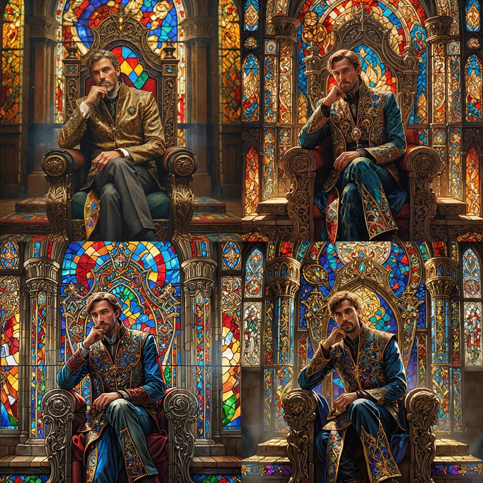 Medieval Man with Stained Glass, Hyperrealistic Concept Art