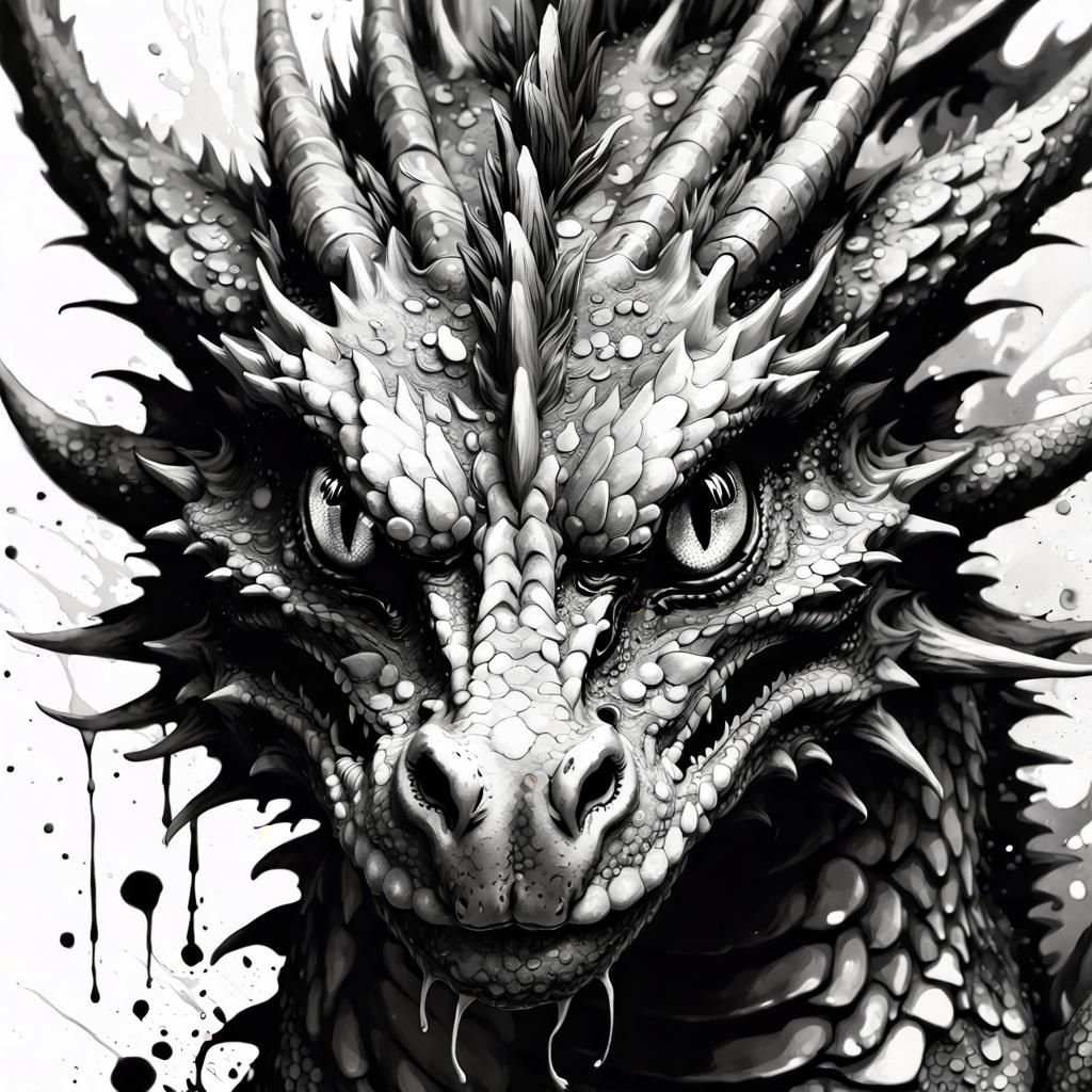 Adorable Mythical Dragon Ink Splash Painting