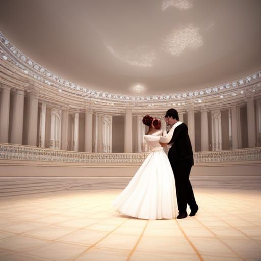 Couple Waltzing in Empty Ballroom: Detailed Matte Painting
