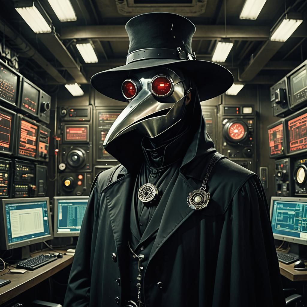 Cyberpunk Cyborg Plague Doctor in Retro Sci-Fi Style