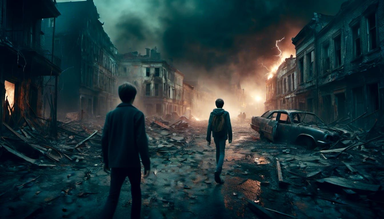 Boy Runs Through Destroyed City in Macabre Style