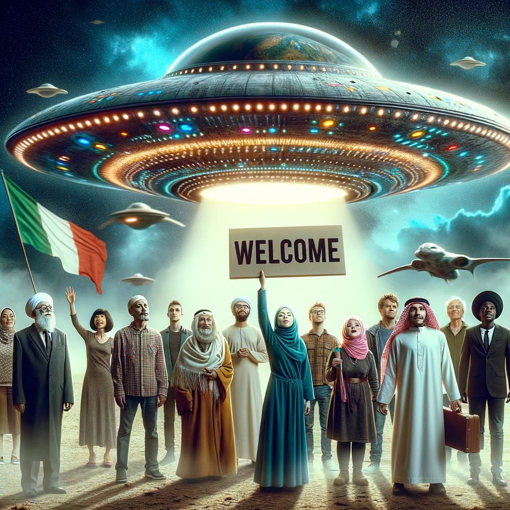 Alien Spaceship Lands on Earth, Greeted by Onlookers in Dive...