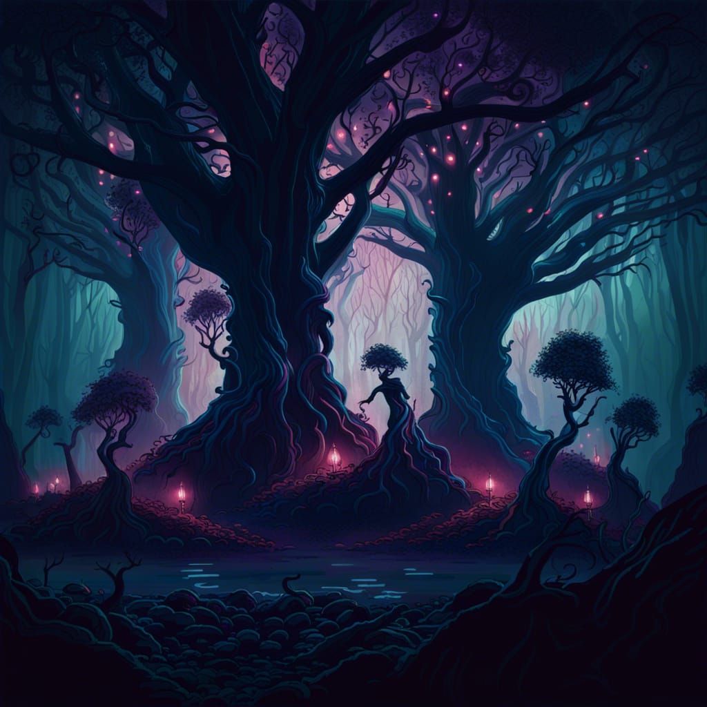 Ents Dancing in Noir Fantasy Forest