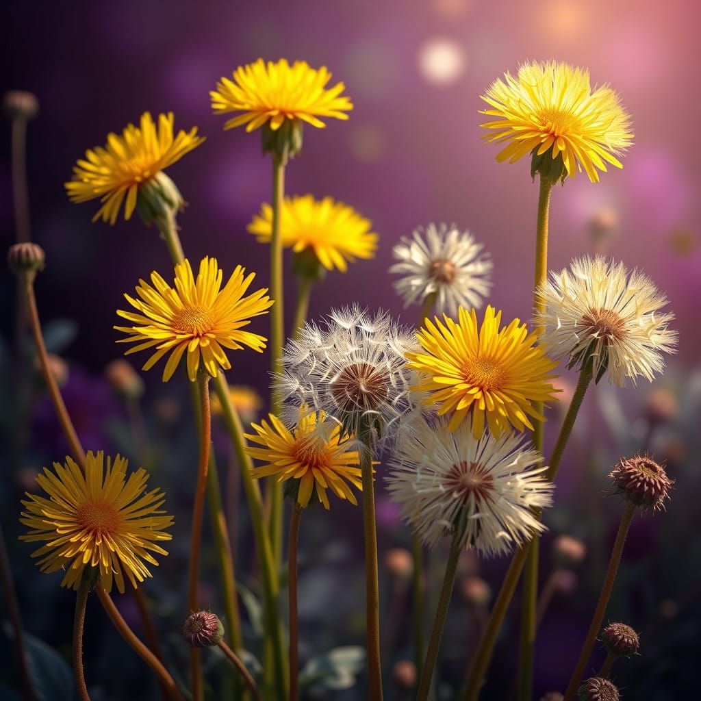 Surreal Dandelions Bloom in Whimsical, Hyper-Detailed Illust...
