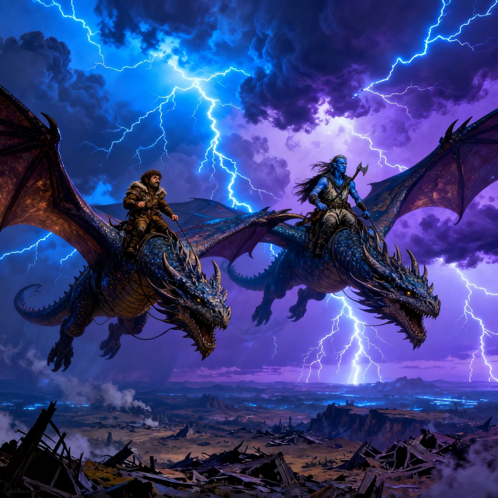 Epic Fantasy Dragons Soar Through Lightning Storms