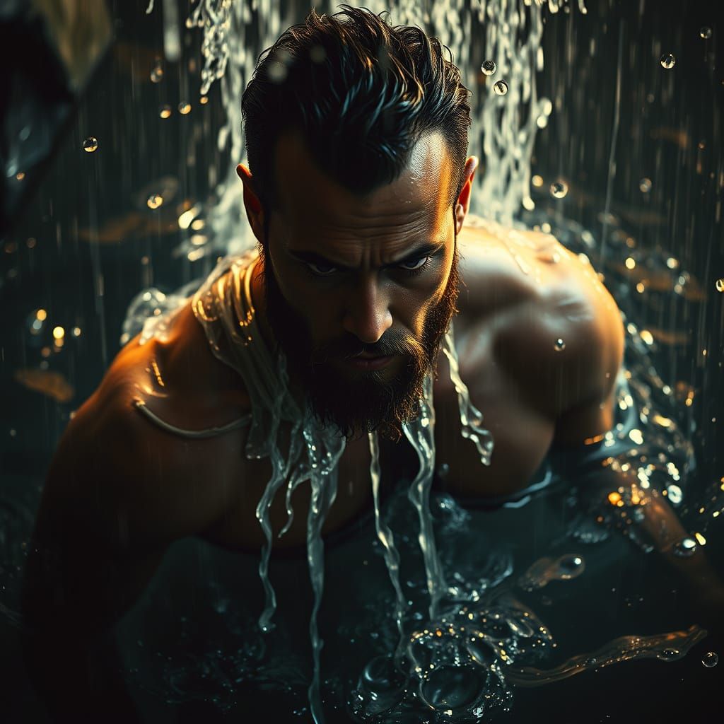 Hyperrealistic Water Man in Dark Fantasy Style