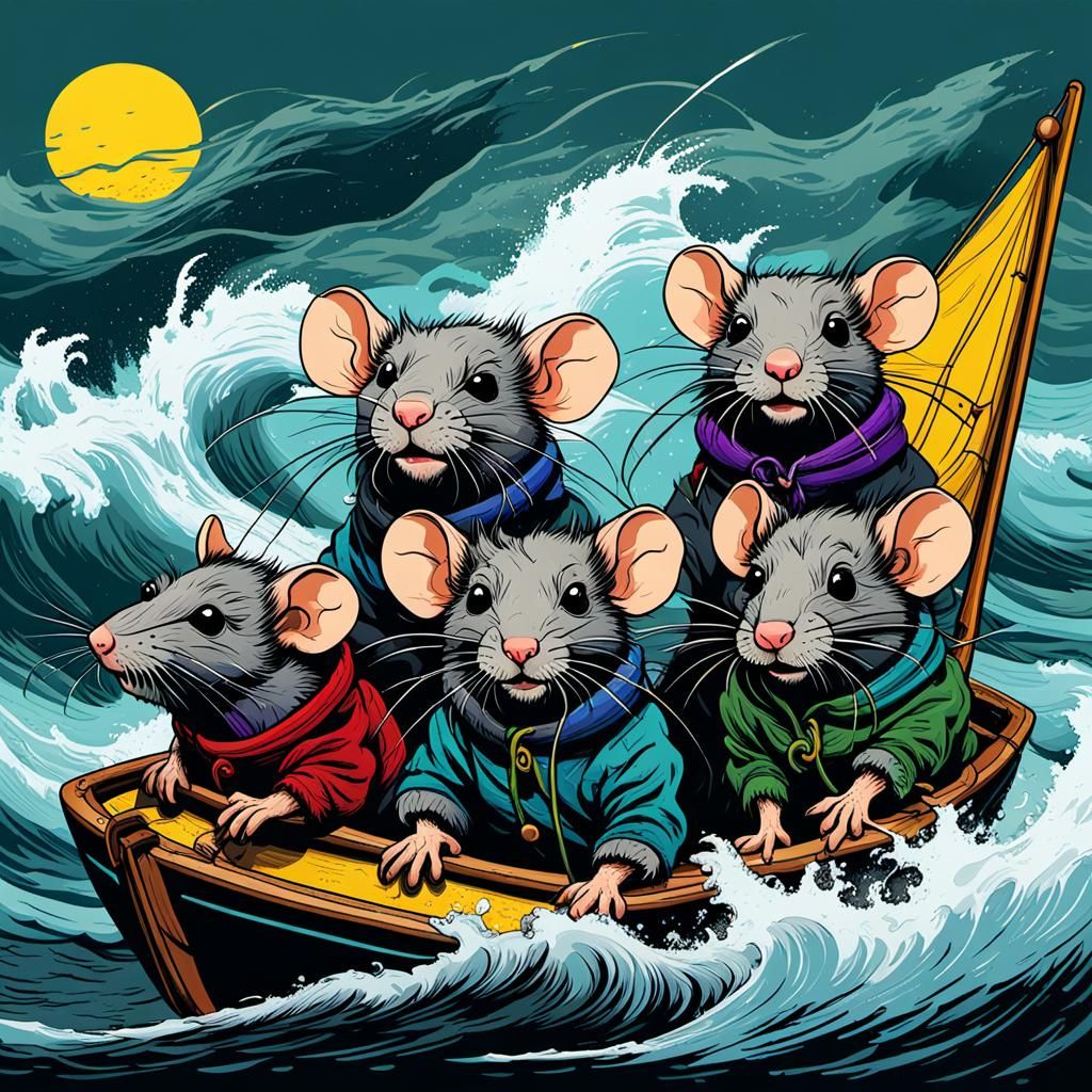 Clothed Rats Overboard During Storm as Pop Art