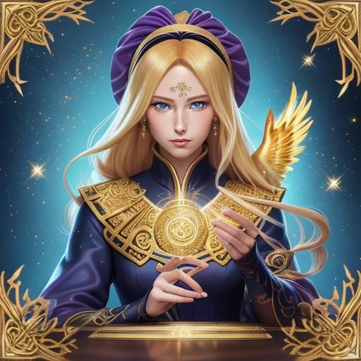 Anime Woman with Phoenix and Tarot Cards