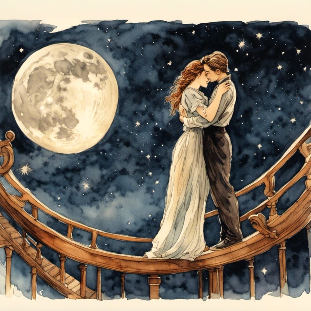 Romantic Titanic Kiss Under Moonlight Stars