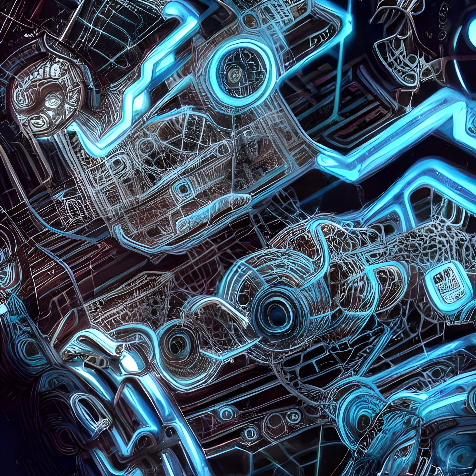 Detailed Circuitry Close-Up in a Giger Style