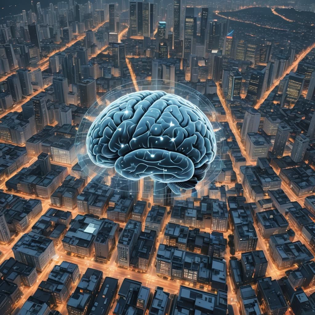 Holographic Brain Interface with Luxury Cityscape