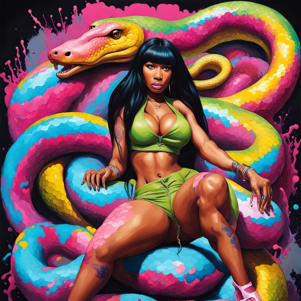 Nude Woman Riding Anaconda in Graffiti Street Art