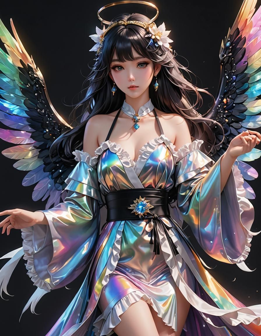 Angel in Iridescent Kimono: 3D Anime Art