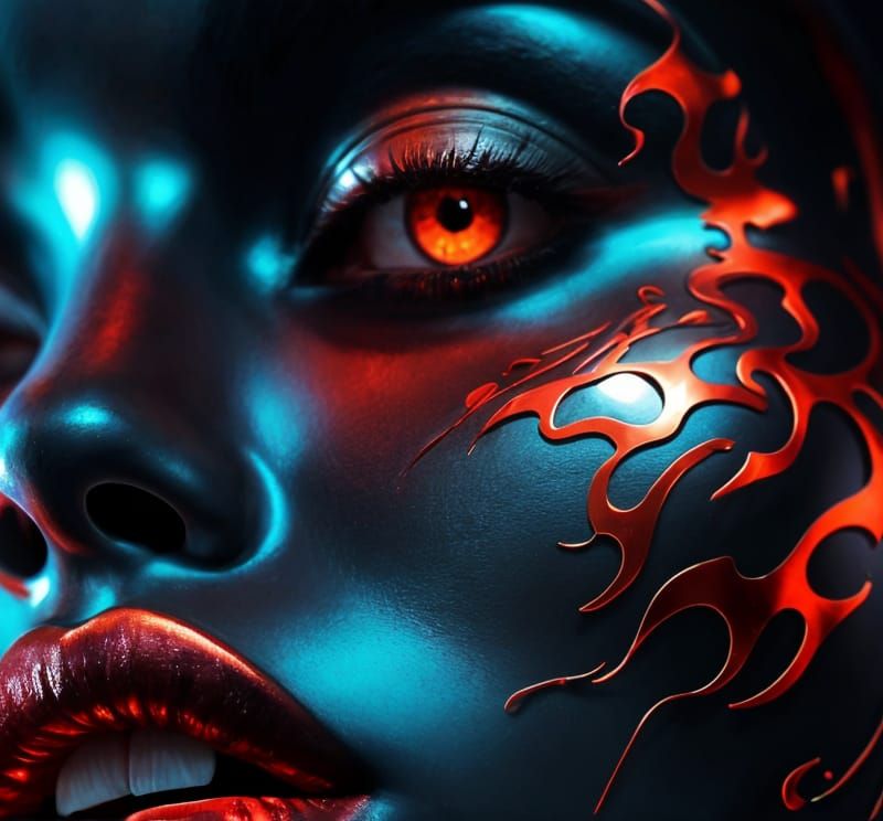 Abstract Metal Curves and Red Lips