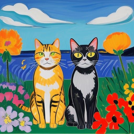 Vibrant Fauvist Cat Amidst Exotic Blooms