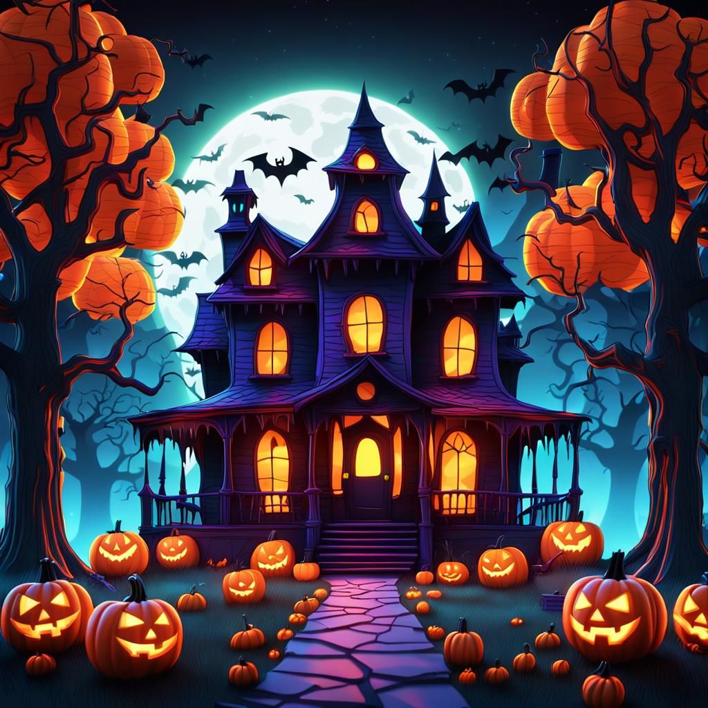 Spooky Halloween Haunted House in Pixar Style