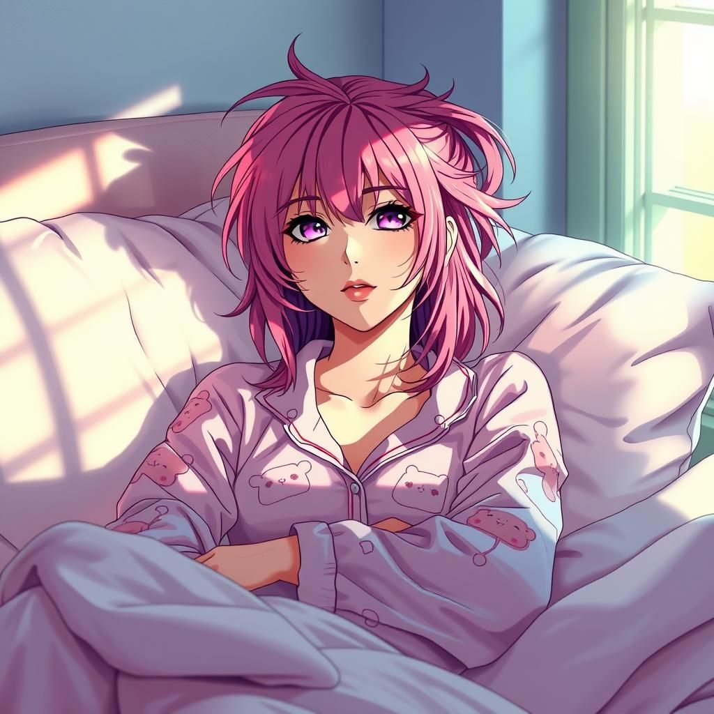 Charming Pink-Haired Woman in Manga Style