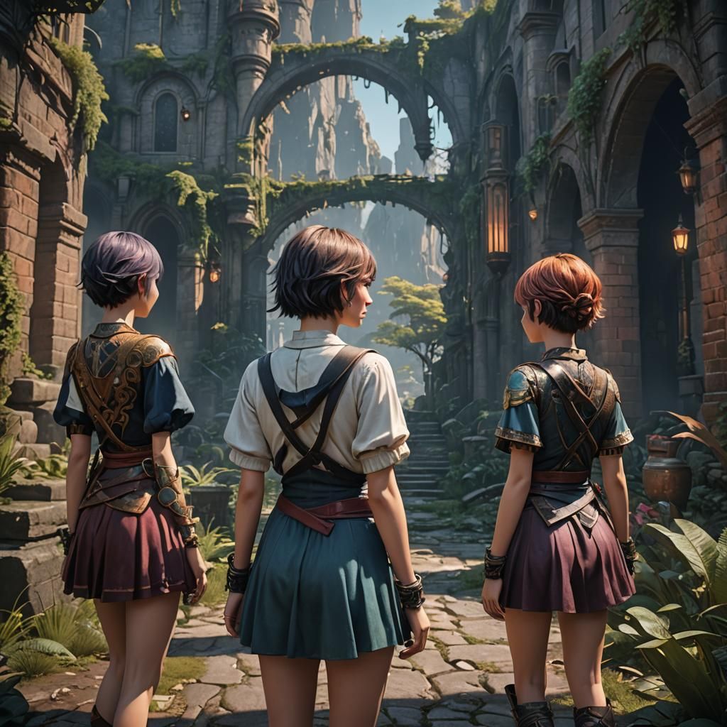 Three Girls From Behind: Fantasy Concept Art