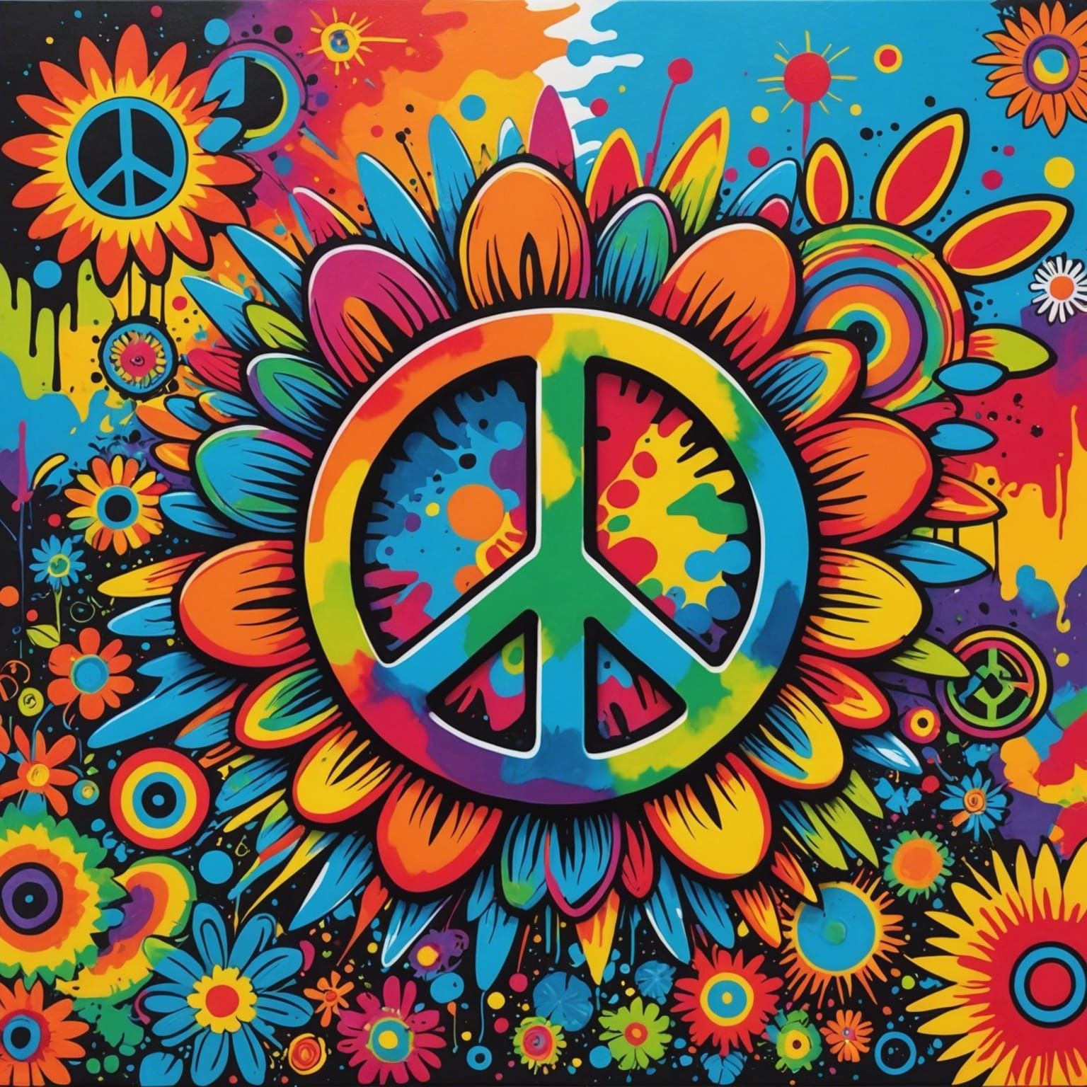 Colorful Graffiti Art with Flower Power Motifs