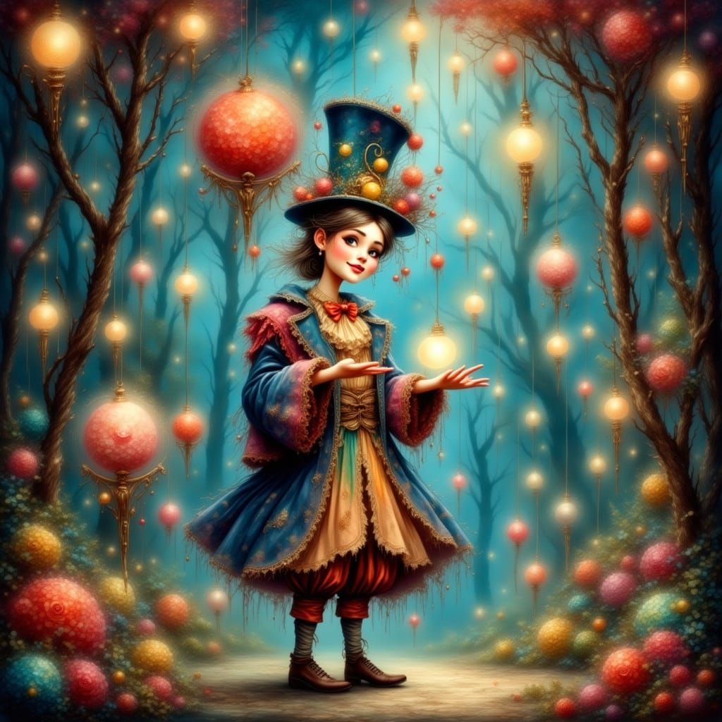 Whimsical Street Performer Juggling Glowing Orbs in Enchante...