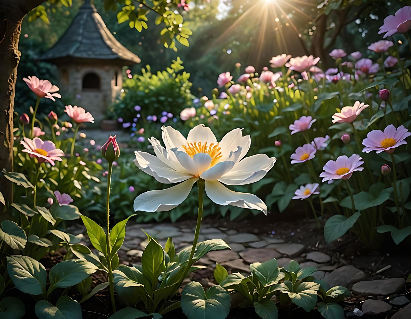 The Scene Of The Solitary Flower In The Hidden Garden