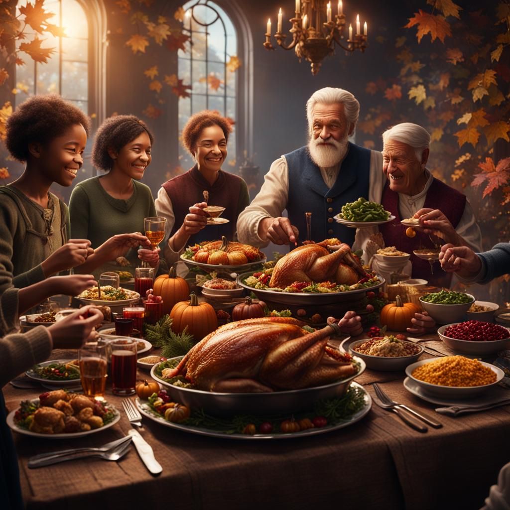 Thanksgiving Dinner in Detailed Matte Painting Style