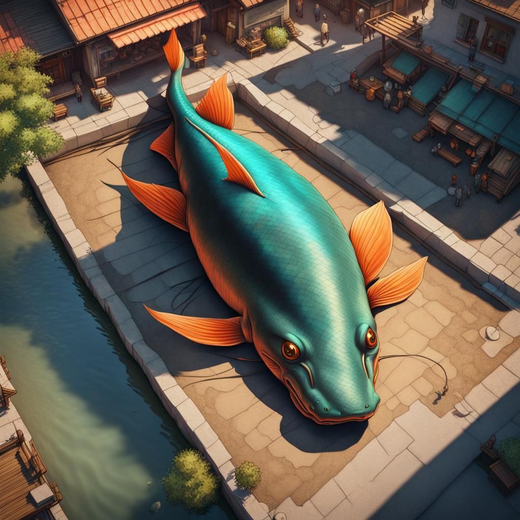 Giant Earth Catfish in Town: Top-Down Concept Art