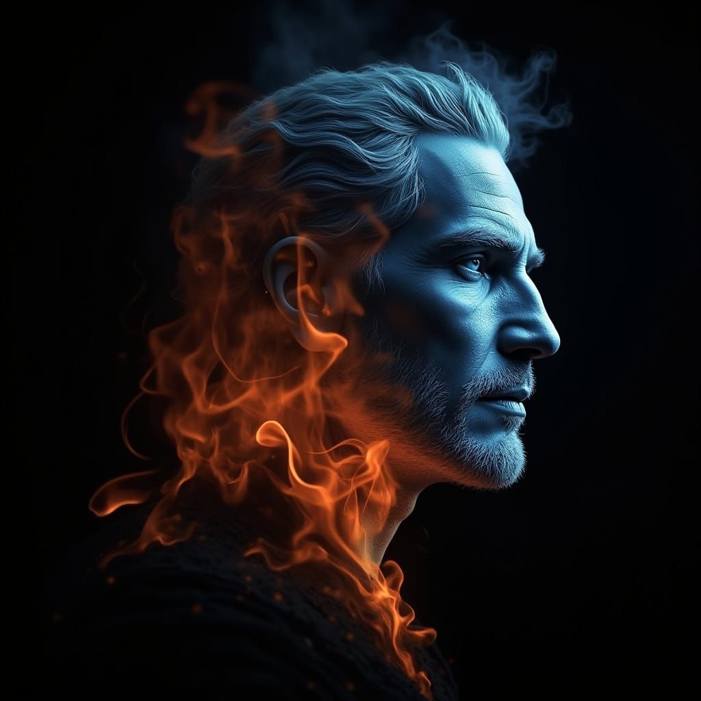 Regal Portrait in Fiery Elegance, Cyberpunk-Style Masterpiec...