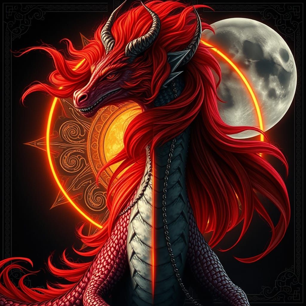 Divided Dragon with Sun and Moon in Mystical Style