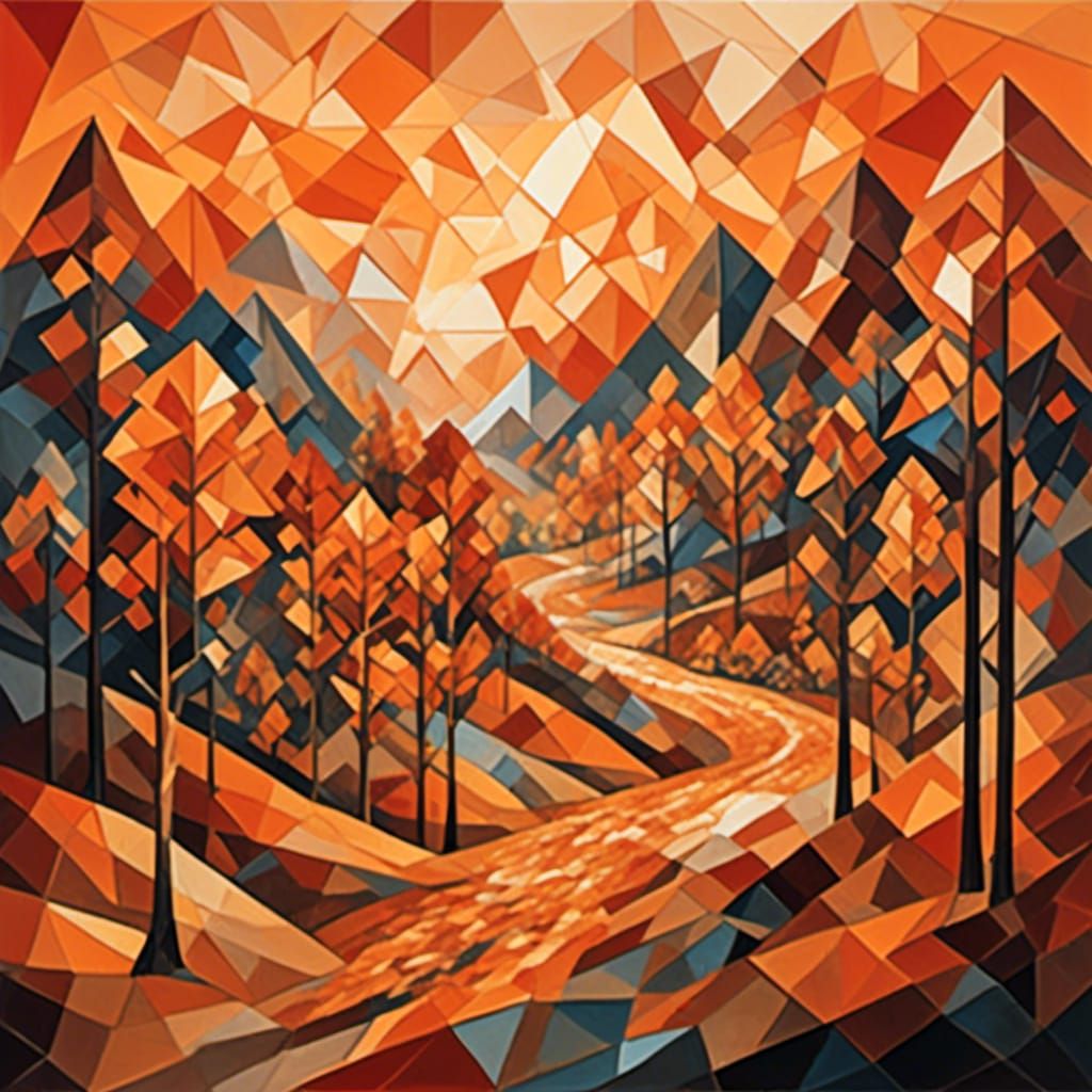 Geometric Autumn Sunset: Squares Morphing to Triangles