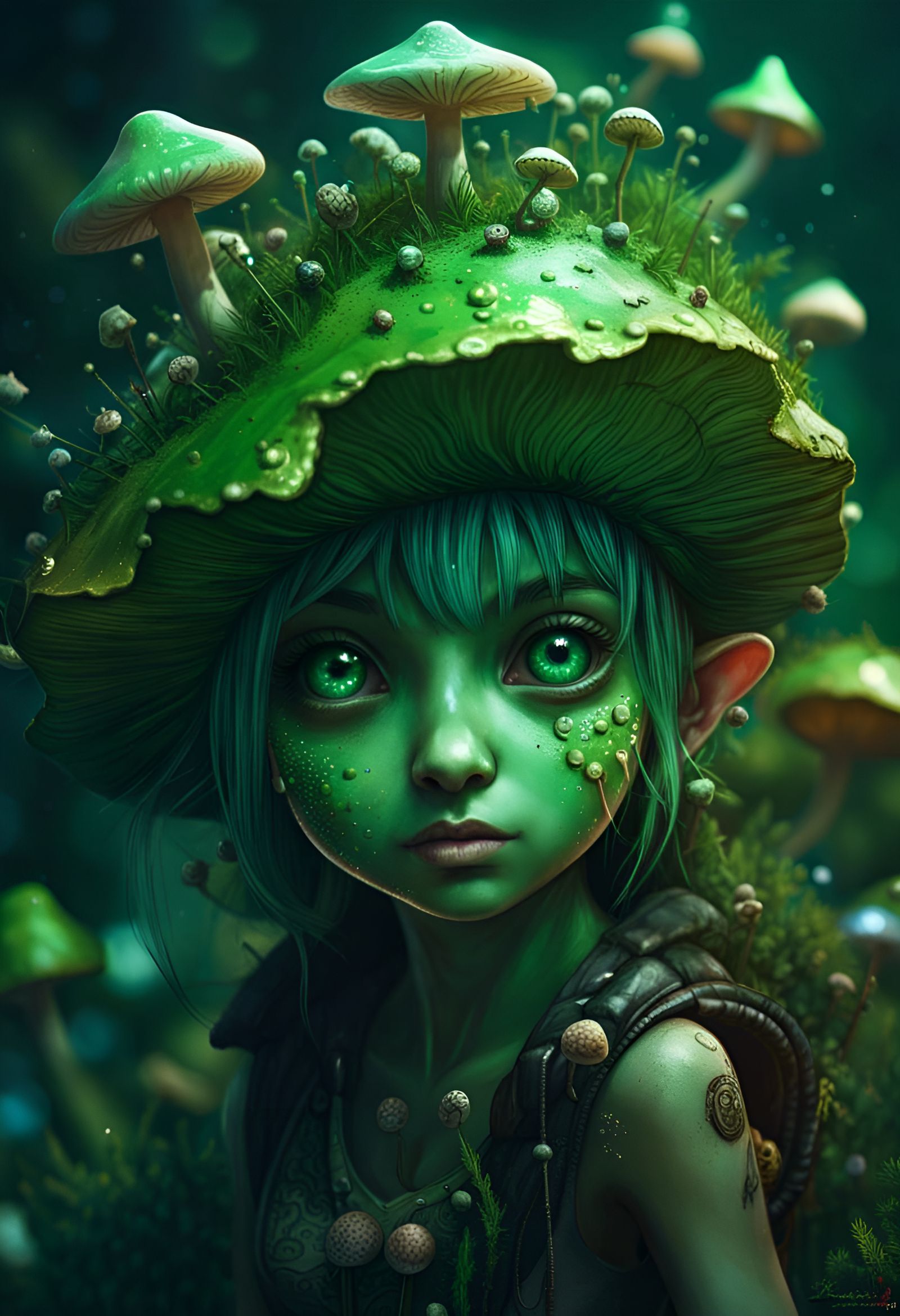 Green Shroom Pixie in Hyperdetailed Fantasy Art