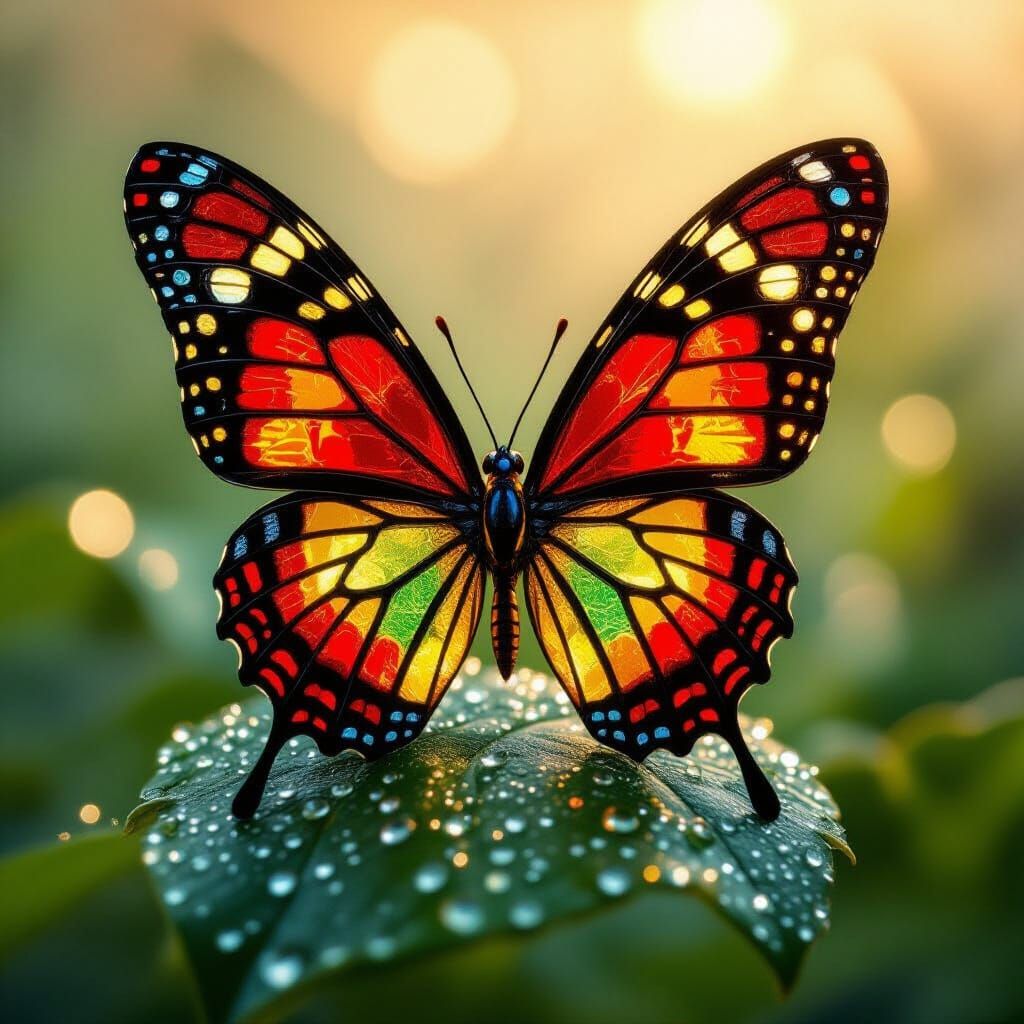 Ladybug with Stained Glass Wings in Hyper-Realistic Style